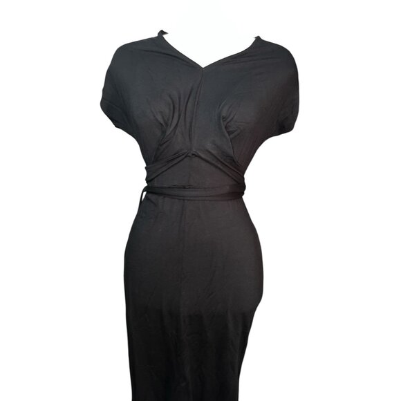 Universal Standard V Neck Tie Waist Soft Casual Dress Sz 4XS (XS 00-0) Black Sho - Picture 5 of 16